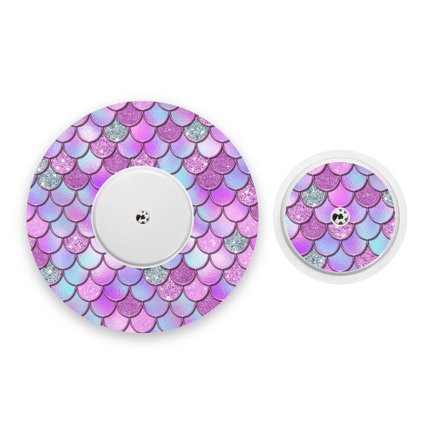 Pink-Purple Mermaid Scales Freestyle Libre 2 Diabetes Patch with Matching Vinyl Centre Sticker