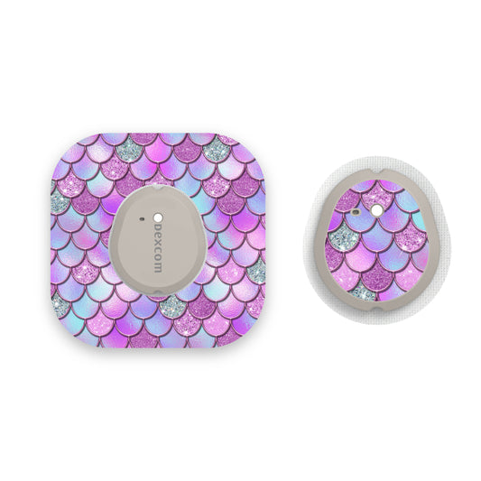 Pink-Purple Mermaid Scales Dexcom G7 Diabetes Patch with Matching Vinyl Centre Sticker