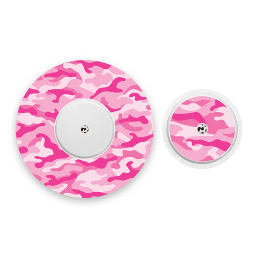 Pink Camouflage Freestyle Libre 2 Diabetes Patch with Matching Vinyl Centre Sticker