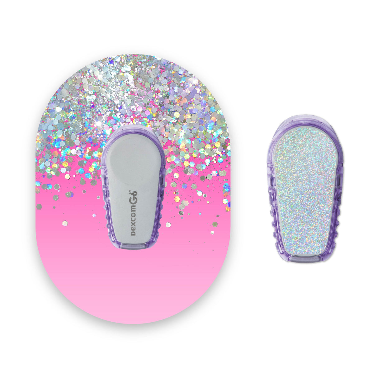 Pink Ombré Printed Glitter Effect Dexcom G6 Diabetes Patch with Silver Holographic Sparkle Sticker