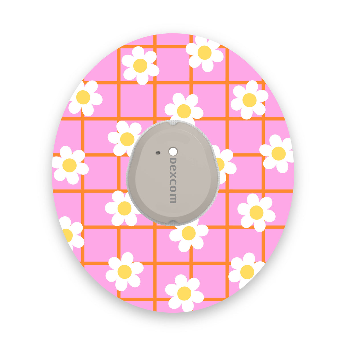 Pink & Orange Check Flowers Dexcom G7 Diabetes Patch