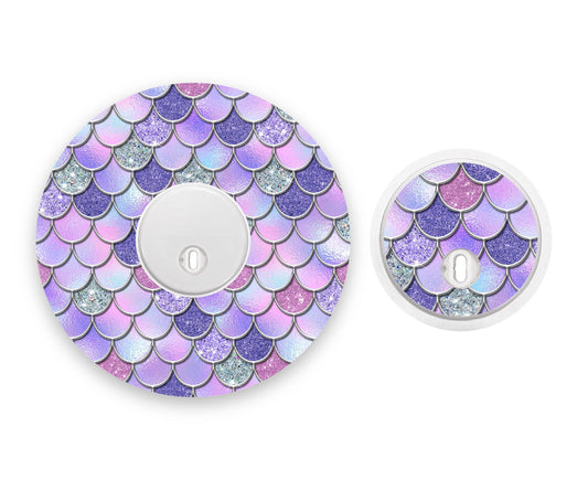 Purple Mermaid Scales Freestyle Libre 3 Diabetes Patch with Matching Vinyl Centre Sticker