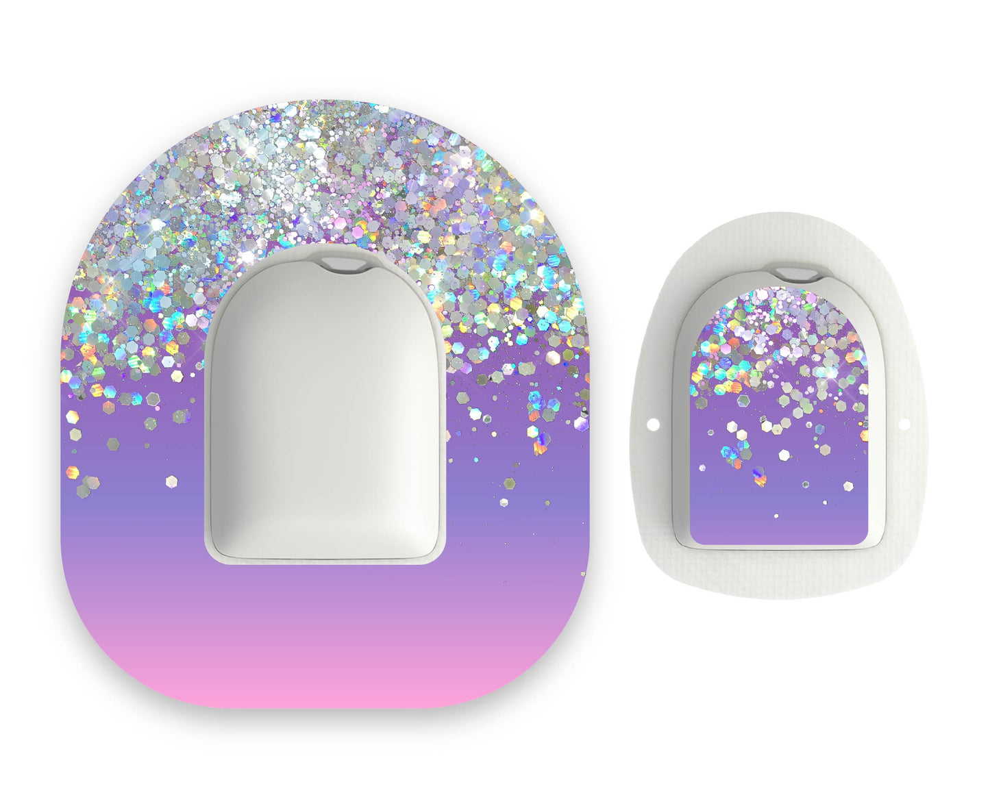 Purple Ombré Printed Glitter Effect Omnipod Diabetes Patch with Matching Vinyl Centre Sticker