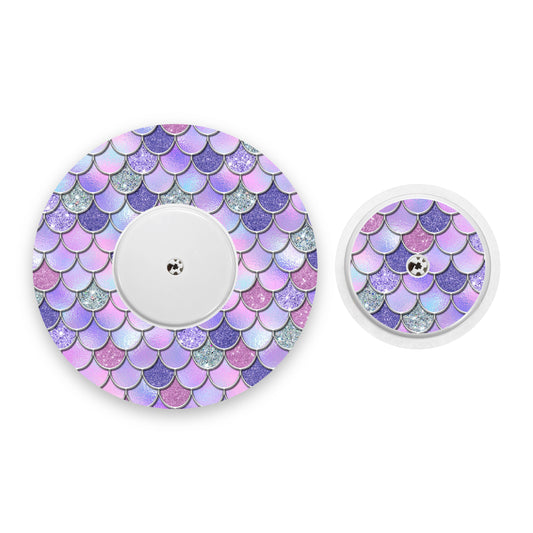 Purple Mermaid Scales Freestyle Libre 2 Diabetes Patch with Matching Vinyl Centre Sticker