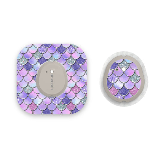 Purple Mermaid Scales Dexcom G7 Diabetes Patch with Matching Vinyl Centre Sticker