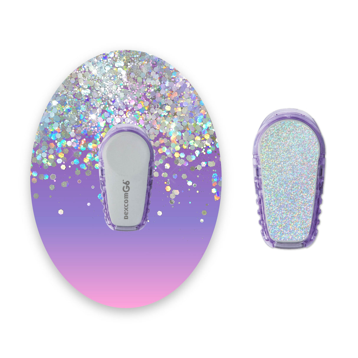 Purple Ombré Printed Glitter Effect Dexcom G6 Diabetes Patch with Silver Holographic Sparkle Sticker