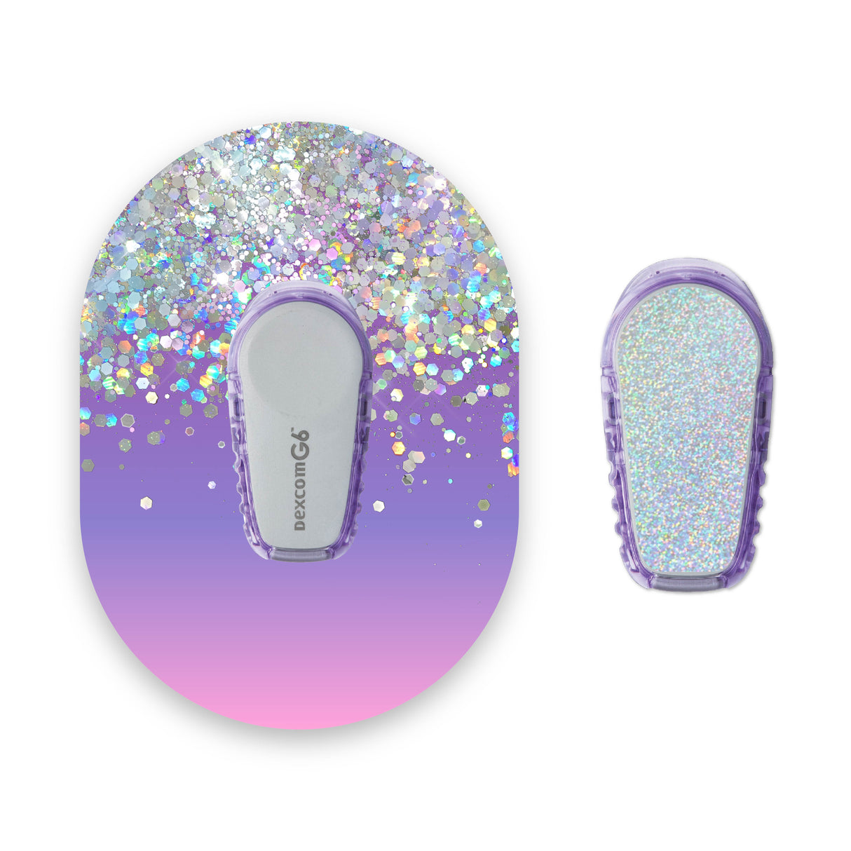 Purple Ombré Printed Glitter Effect Dexcom G6 Diabetes Patch with Silver Holographic Sparkle Sticker