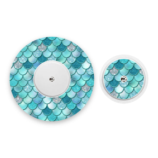 Turquoise Mermaid Scales Freestyle Libre 2 Diabetes Patch with Matching Vinyl Centre Sticker