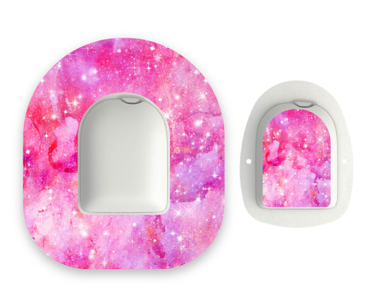 Pink Watercolour Omnipod Diabetes Patch with Matching Vinyl Centre Sticker