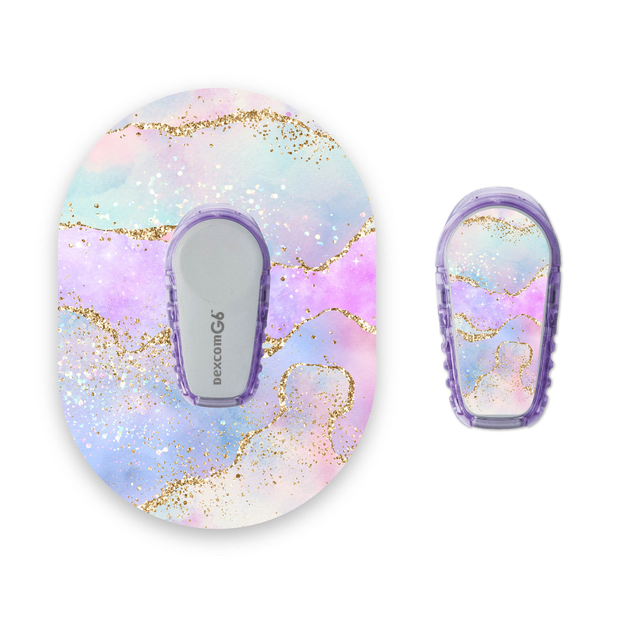Watercolour Gold Sparkle Effect Dexcom G6 Diabetes Patch with Matching Vinyl Centre Sticker